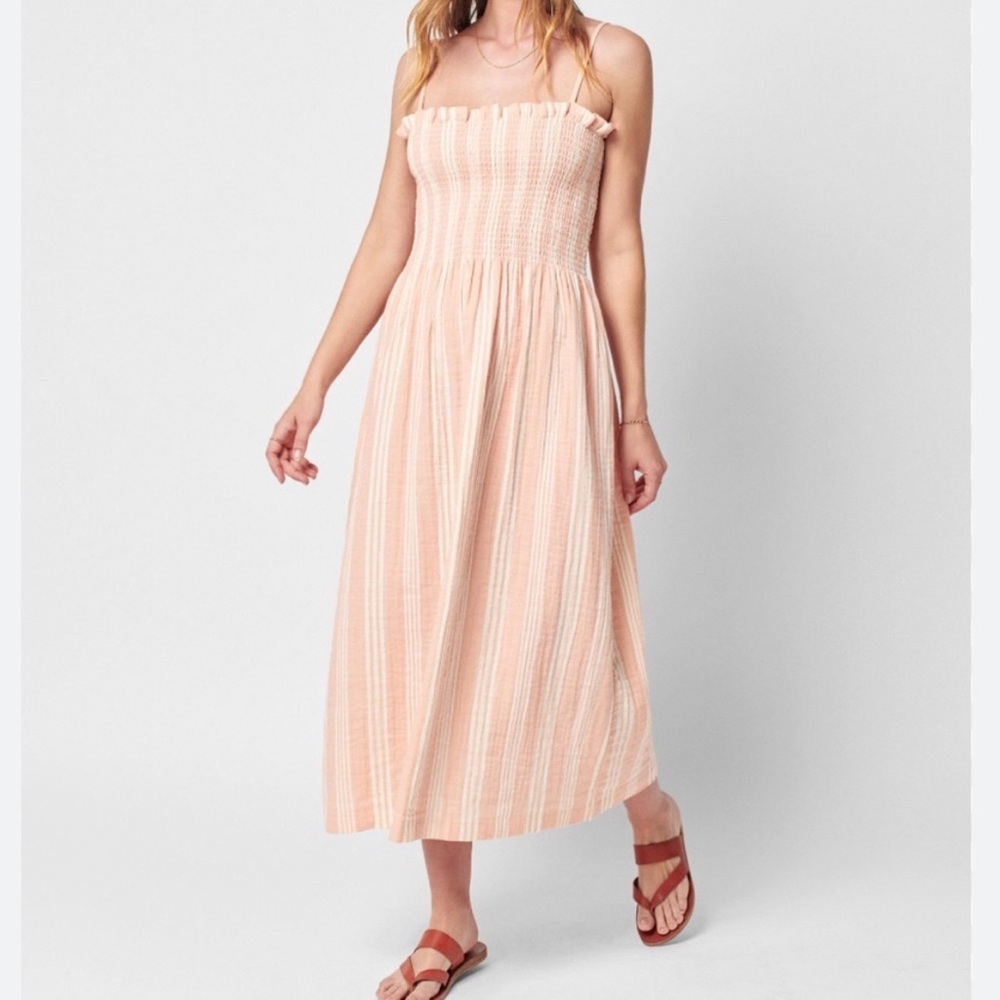 Faherty Lakeview Peach Striped Midi Dress size Large